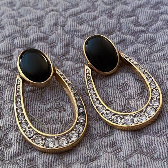 Vintage Fifth Avenue Collection - Black Onyx Sparkly Earrings - Picture 2 of 11